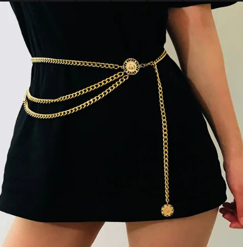 Boho Sexy Sunflower Queen Head Coin Tassel Pendant Waist Belly Belt Chain Women Summer Bikini Rave Body Jewelry Y2K Accessories - EastCurated