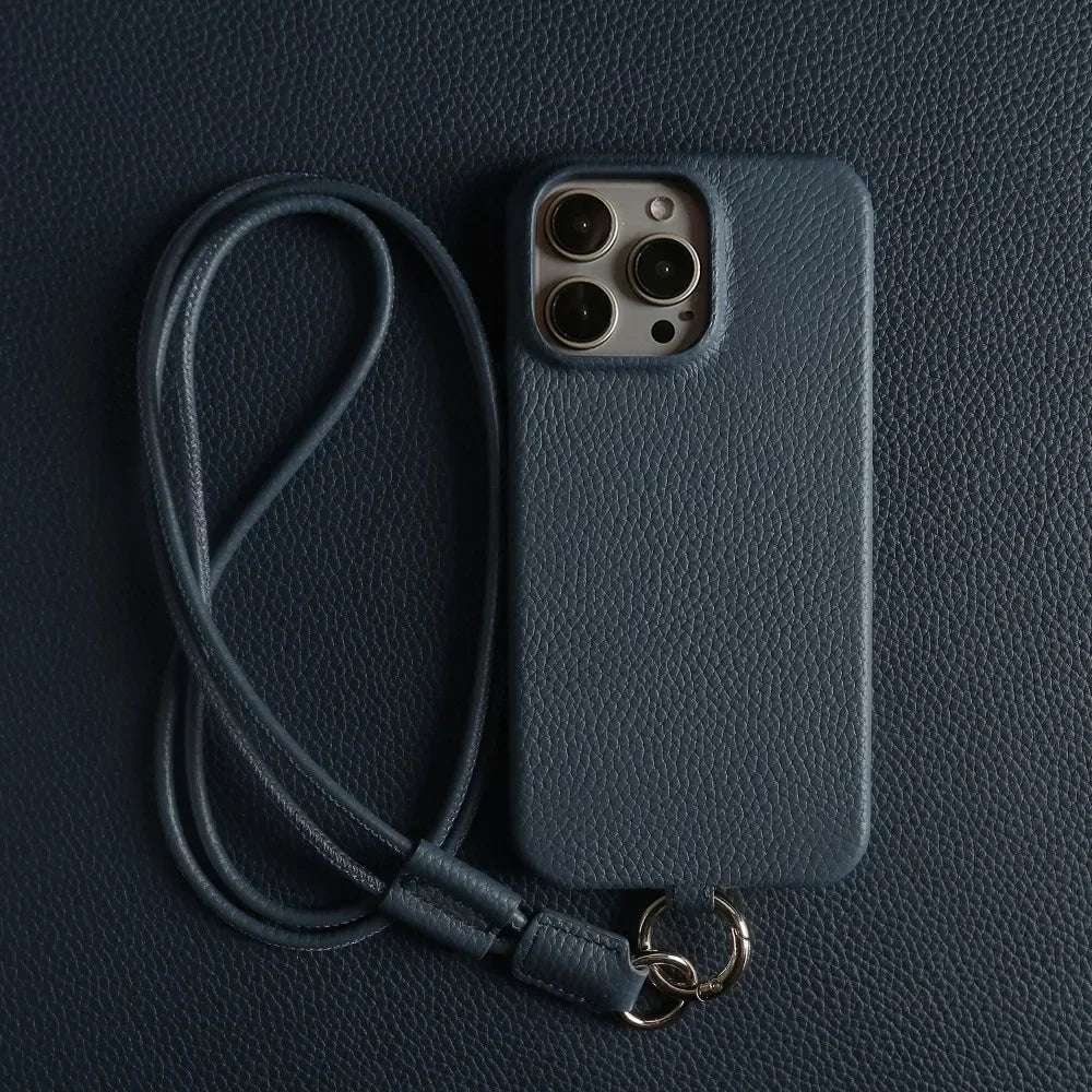 Luxury Cowhide Genuine Leather Case For iPhone 16 Pro Max 15Pro 11 13 12pro 14Pro 14 Strap Crossbody Lanyard Phone Cover Coque