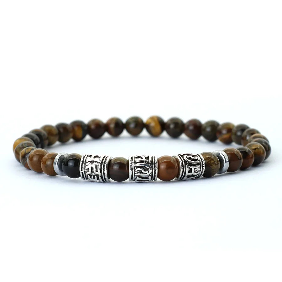 Noter Mantra Bracelet For Men 6mm Howlite Lava Tiger Eyes Beads Braslet Viking Accessories Pulseras Para Hombre Tibet Braclet