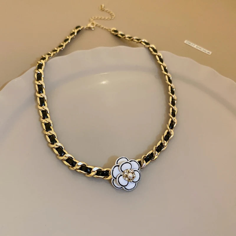 Leather Wrapped Rhinestone Magnetic New in Pendant Necklaces for Women French Niche Design Charms Cool Collars Jewelry Wholesale - EastCurated
