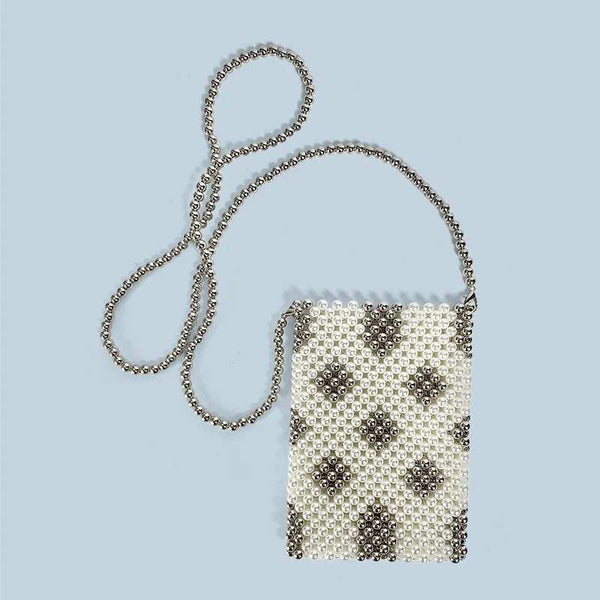 Handmade Beaded Bag for Women, New Style, Graceful, Small Fresh Pearl Phone Bag, Single Shoulder Crossbody Bag, 2024