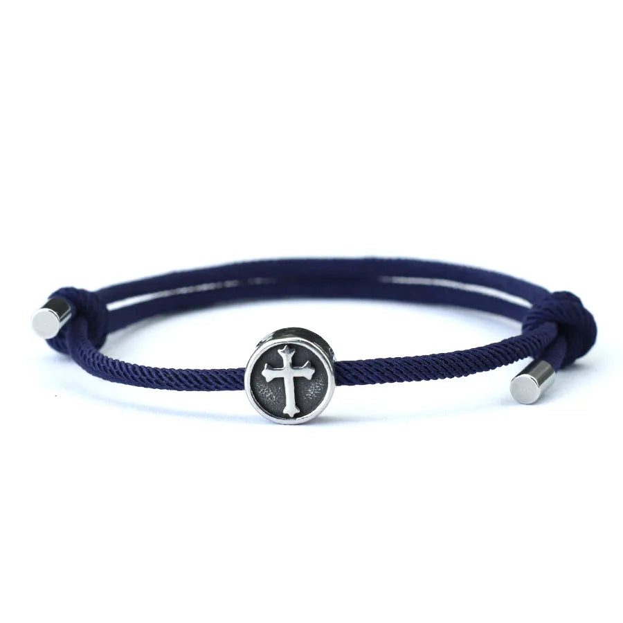 Vintage Mens Bracelet Rope Stainless Steel Viking Cross Braslet Sliding Adjustable 3mm Marine String Braclet Accessories Hombre