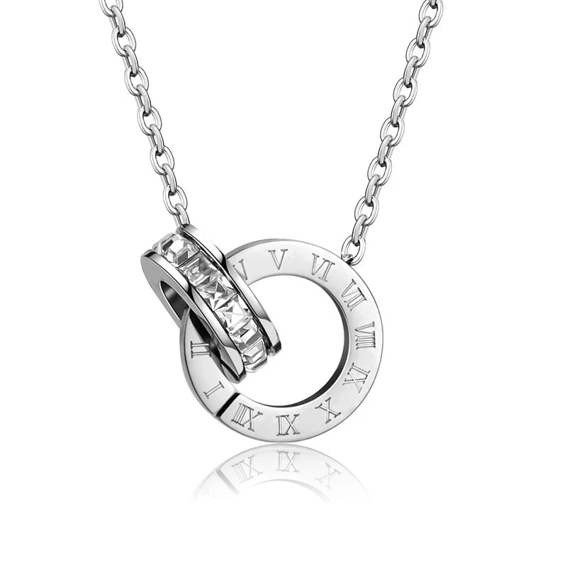 Classic Roman Numeral Crystal Stainless Steel Earrings Necklace for Women Luxury Elegant Fashion Wedding Party Jewelry Gift - EastCurated