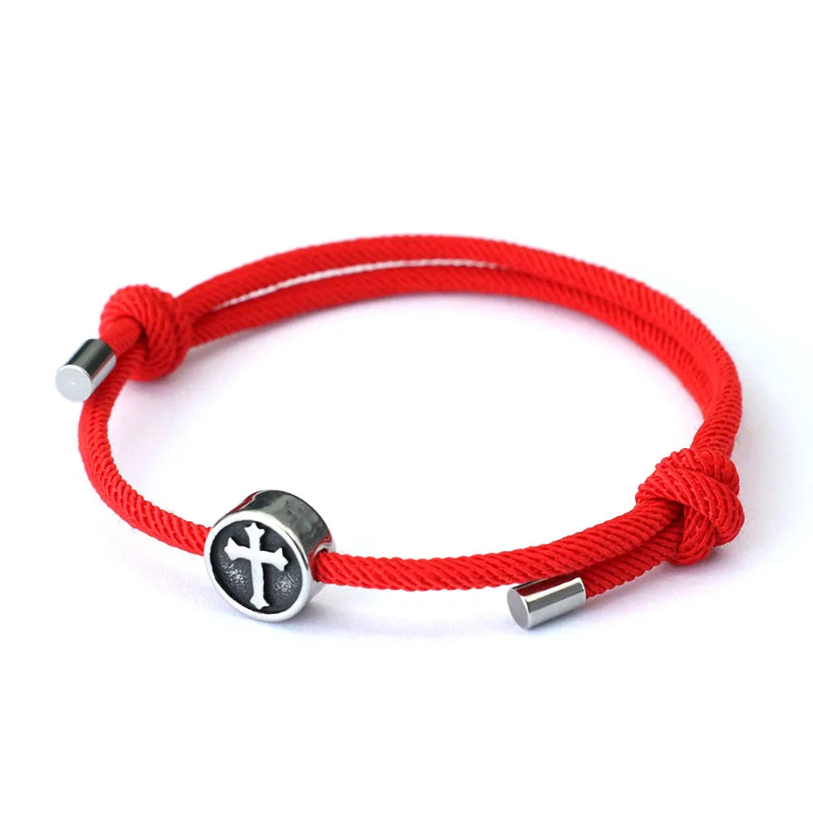 Vintage Mens Bracelet Rope Stainless Steel Viking Cross Braslet Sliding Adjustable 3mm Marine String Braclet Accessories Hombre