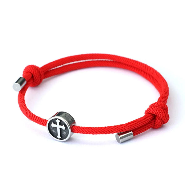 Vintage Mens Bracelet Rope Stainless Steel Viking Cross Braslet Sliding Adjustable 3mm Marine String Braclet Accessories Hombre