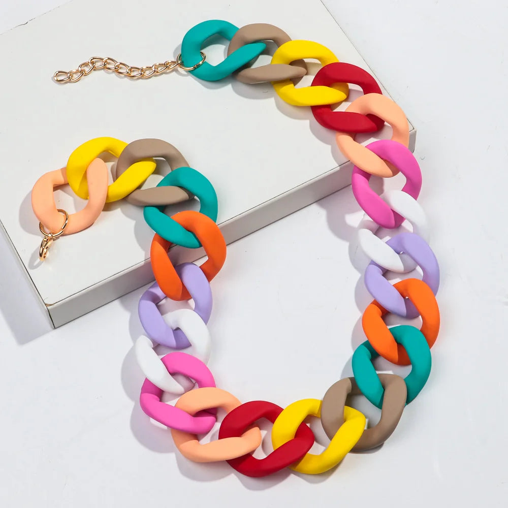 New Colorful Matte Acrylic Wide Chain Choker Necklaces for Women Statement Bohemian Resin Chunky Collar Necklace Fashion Jewelry - EastCurated