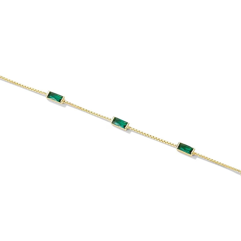 New 925 Sterling Silver Green Zircon Geometric Shape Bracelet Charm Exquisite Birthday Gift for Women Exquisite Jewelry