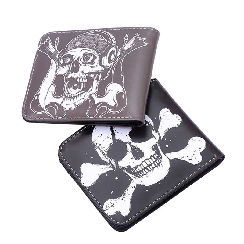 PVC Skull Pattern Short Wallet Cartoon Man Leather Wallets Retro Men's Wallet Small Change Bag Card Bag - EastCurated