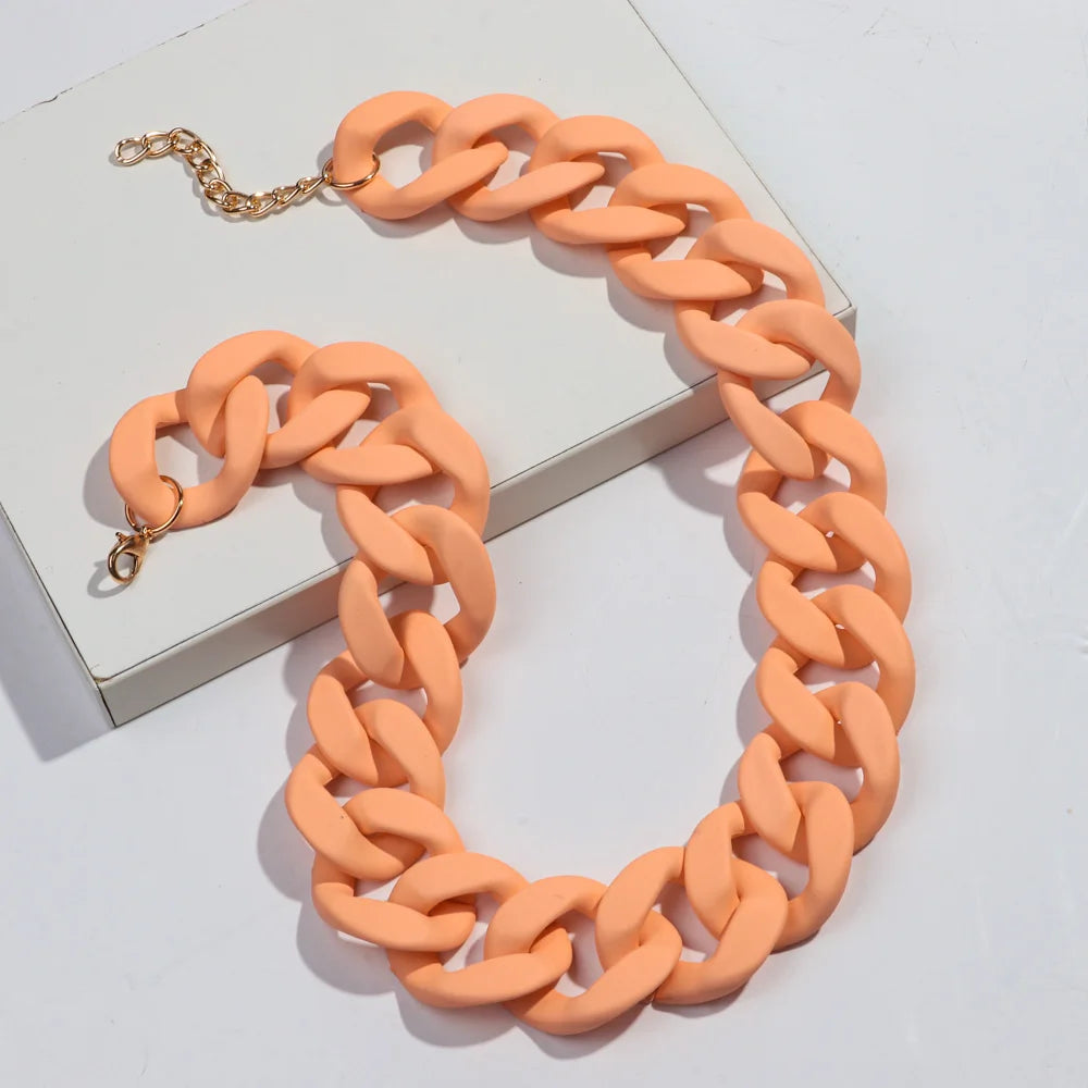 New Colorful Matte Acrylic Wide Chain Choker Necklaces for Women Statement Bohemian Resin Chunky Collar Necklace Fashion Jewelry - EastCurated