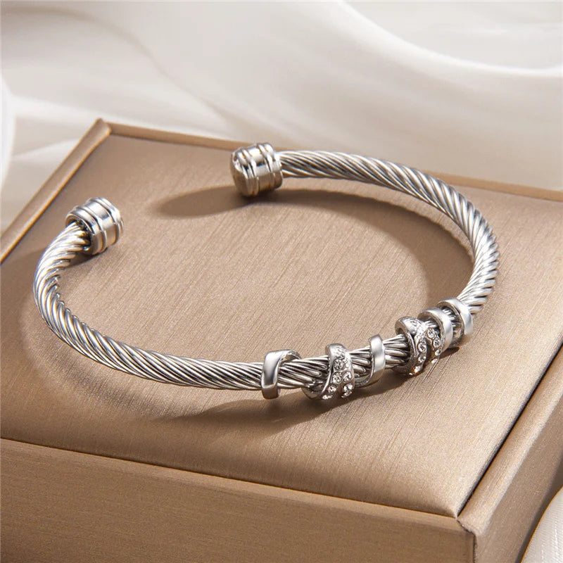 Adjustable Small Cz Crisscross Intergold Bracelet Titanium Steel Twisted Bangle  Minimalist High-End Fashion Jewelry For Woman - EastCurated