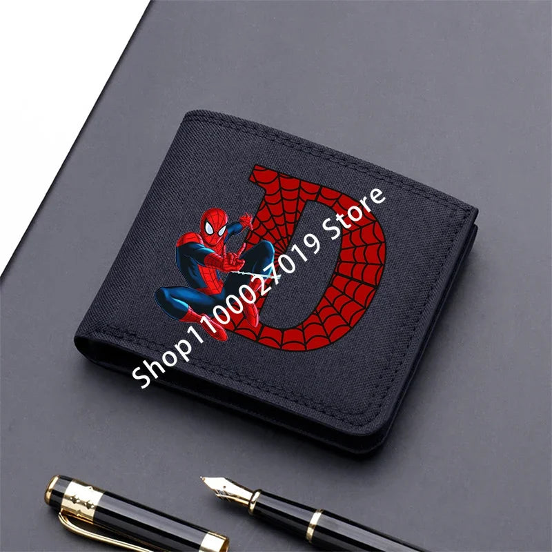 Marvels SpiderMans Adult Man Wallets Cartoon Letter Leather Fold Wallets Portable Anime Card Holder Coin Purse Cover Purses Gift - EastCurated