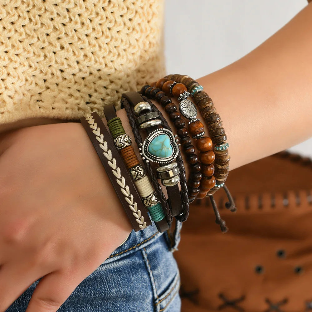 Western Country Hat Animal Head Leaf Feather Women Charm Bracelets Women Leather Bracelets Men Bangle Wholesale Jewelry Gift - EastCurated