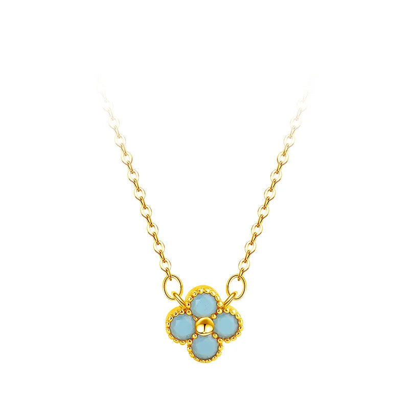 925 Sterling Silver Colorful AAA CZ Gold Color Clover Necklace Elegant Pendant Jewelry for Women Valentine's Day Gift - EastCurated