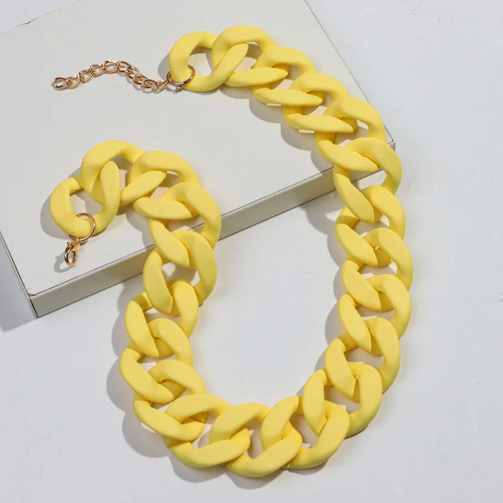 New Colorful Matte Acrylic Wide Chain Choker Necklaces for Women Statement Bohemian Resin Chunky Collar Necklace Fashion Jewelry - EastCurated