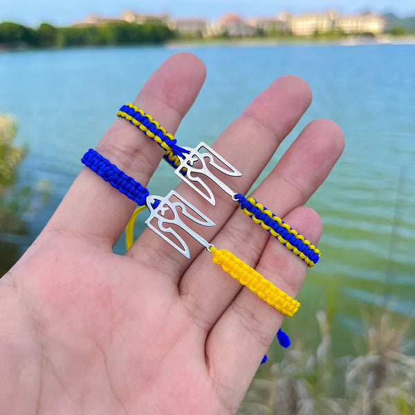 Ukraine National Emblem Trident Symbol Charms Bracelet for Women Men Ukrainian Flag Yellow Blue Rope Wristband Handmade Jewelry - EastCurated