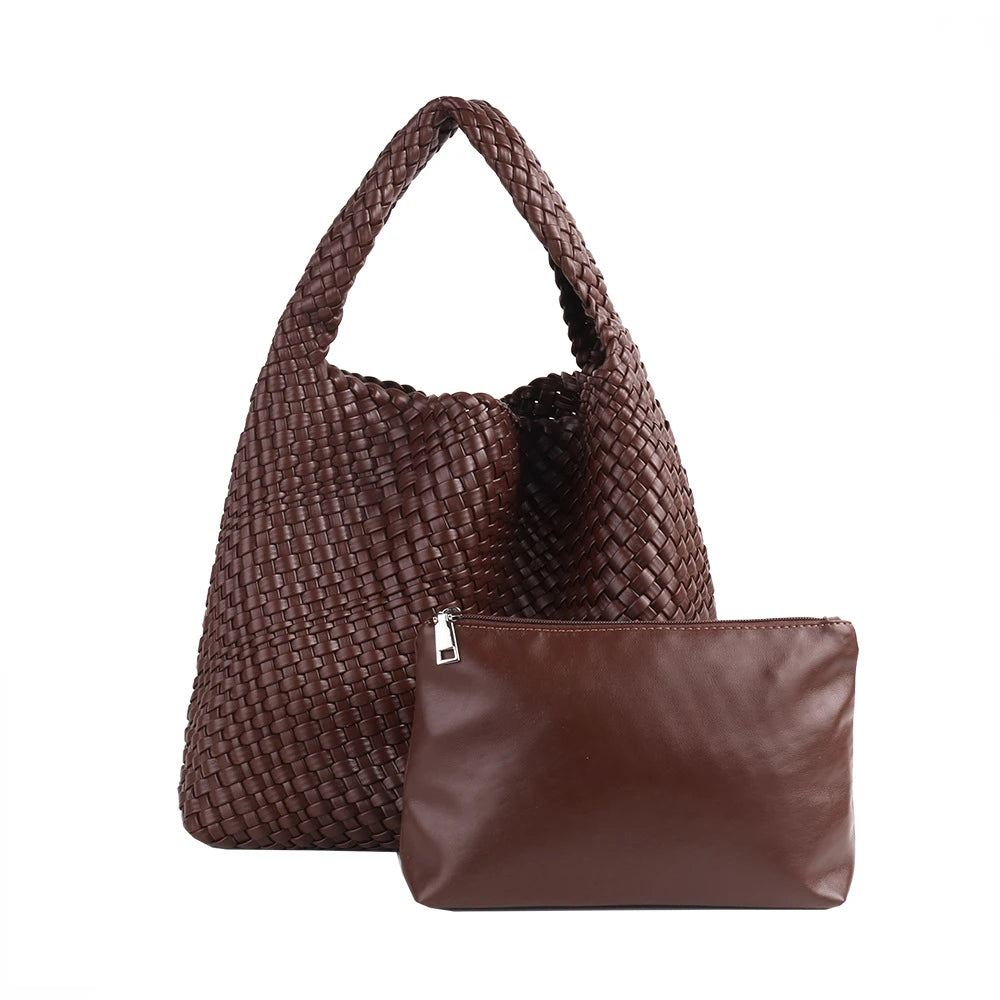 ZR DIARY Handmade Woven Bag Women PU Leather Large Capacity Totes Fashion Shoulder Bag 224BZ9389-1 - EastCurated
