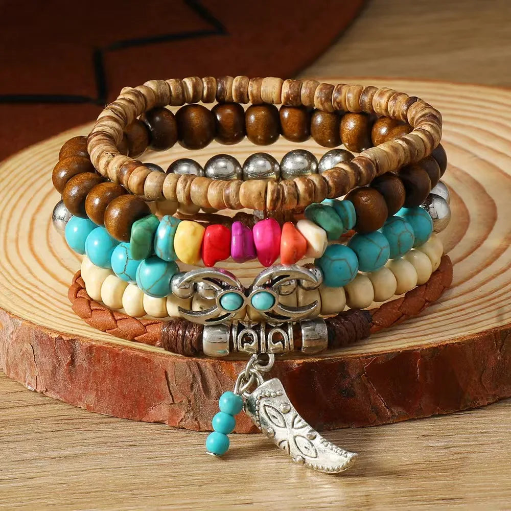 Western Country Hat Animal Head Leaf Feather Women Charm Bracelets Women Leather Bracelets Men Bangle Wholesale Jewelry Gift - EastCurated