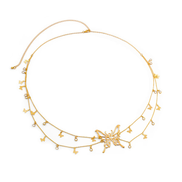 Ingemark Boho Sexy Hollow Butterfly Waist Belly Belt Chain for Women Summer Bikini Crystal Tassel Pendant Link Body Jewelry Gift