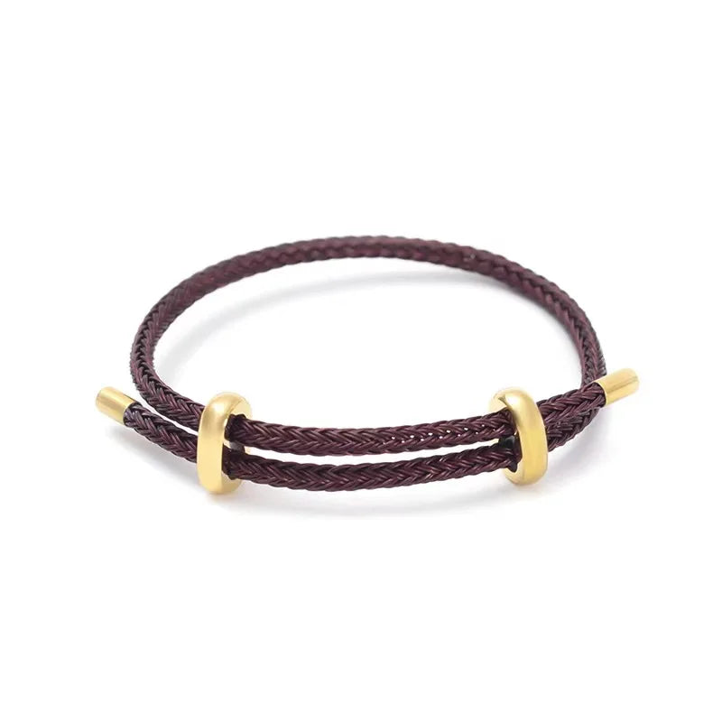 Braided Rope Bracelet Adjustable for Women with Stainless Steel Charms Arm Stacking Jewelry - EastCurated