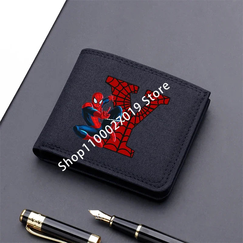 Marvels SpiderMans Adult Man Wallets Cartoon Letter Leather Fold Wallets Portable Anime Card Holder Coin Purse Cover Purses Gift - EastCurated