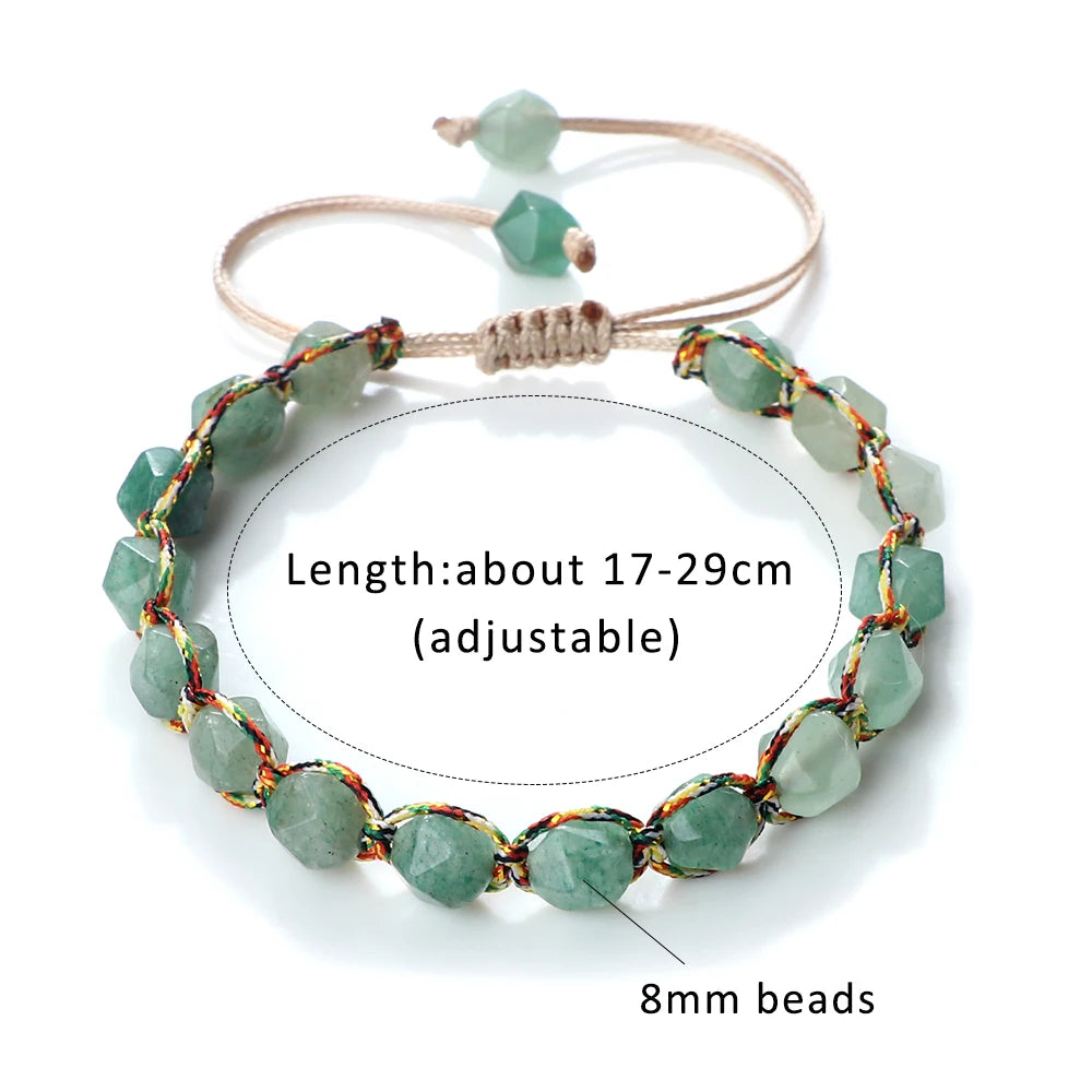 Bohemian Bracelets 8mm Tiger Eye Stone Agates Beads Cut Surface Bangle Handmade Adjustable Weave Bracelet Women Men Yoga Jewelry - EastCurated