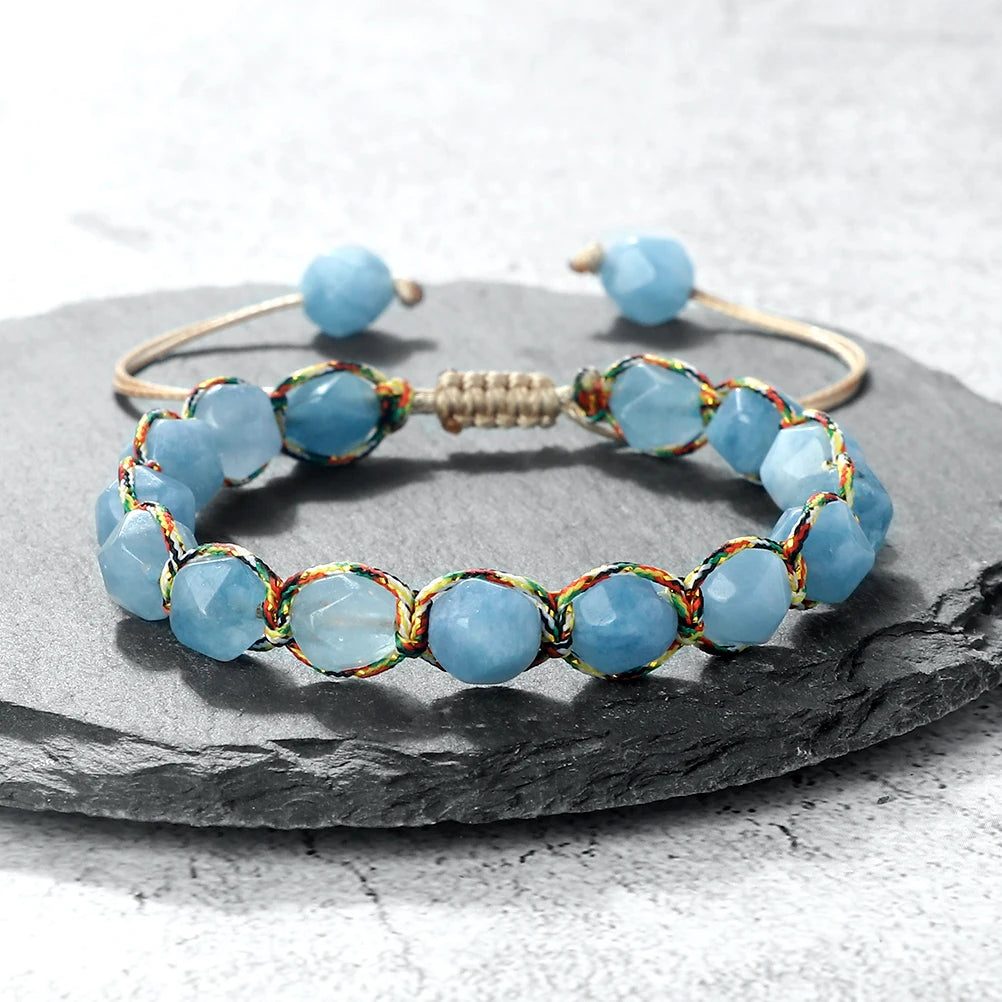Bohemian Bracelets 8mm Tiger Eye Stone Agates Beads Cut Surface Bangle Handmade Adjustable Weave Bracelet Women Men Yoga Jewelry - EastCurated