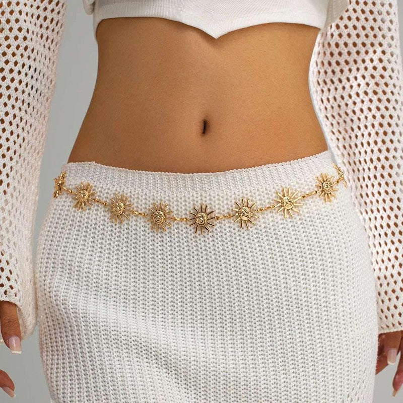 New Boho Sun Waist Belly Chain for Women Summer Sexy Bikini Belt Adjustable Body Chain Festival Jewelry Accessories Gifts