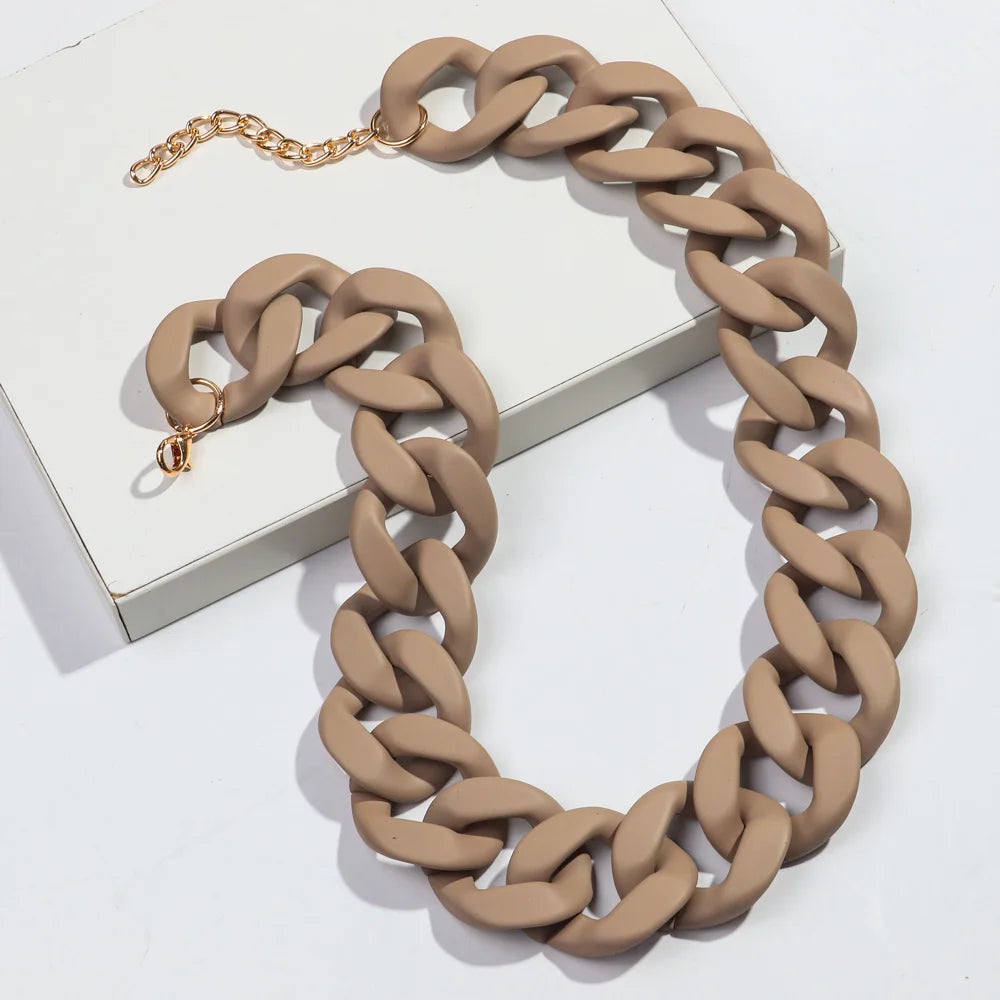 New Colorful Matte Acrylic Wide Chain Choker Necklaces for Women Statement Bohemian Resin Chunky Collar Necklace Fashion Jewelry - EastCurated