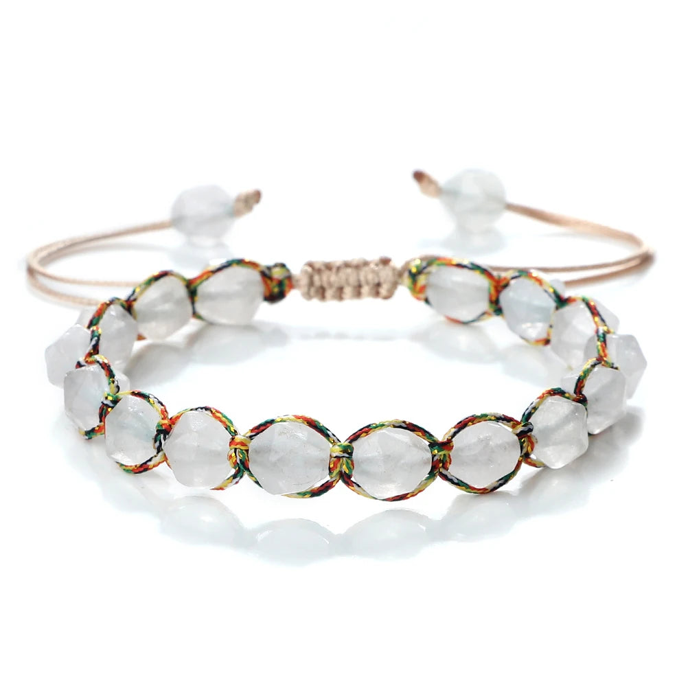 Bohemian Bracelets 8mm Tiger Eye Stone Agates Beads Cut Surface Bangle Handmade Adjustable Weave Bracelet Women Men Yoga Jewelry - EastCurated