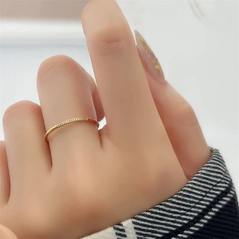 New Fashion stainless steel Cubic Zirconia Thin Finger Ring Fashion Jewelry Zircon Wedding Ring - EastCurated