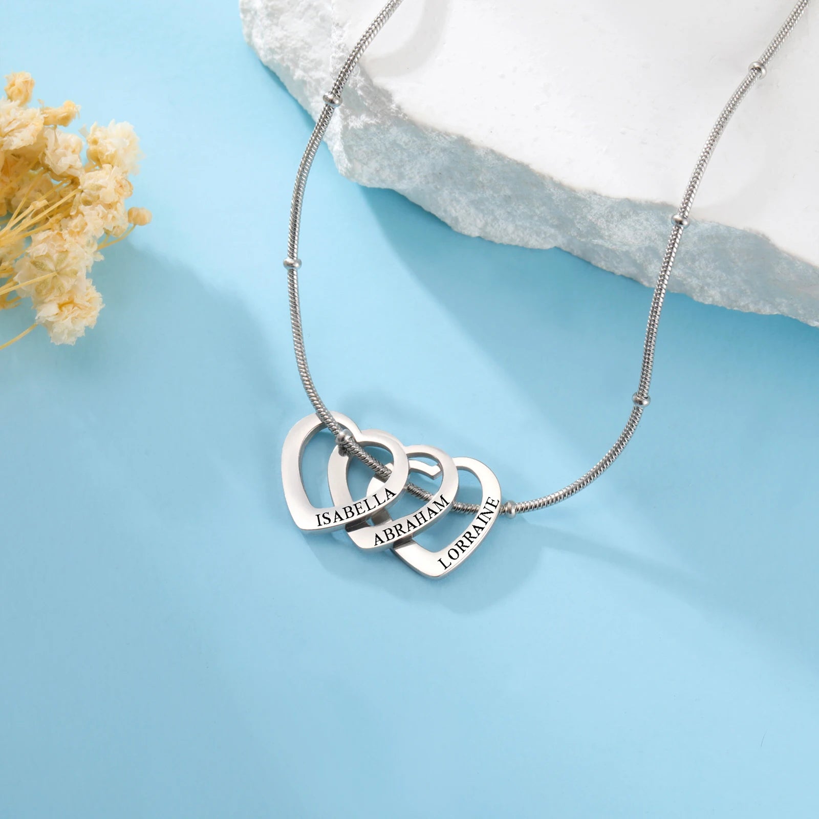 Lemegeton Customize Name Love Necklace 1-4 Heart Pendant Personalized Engraved Name Stainless Steel Jewelry Couple Family Gifts - EastCurated