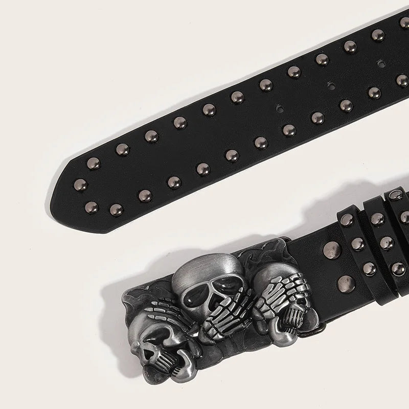 Skull Buckle Rivet Belt — Black — An Everyday Accent