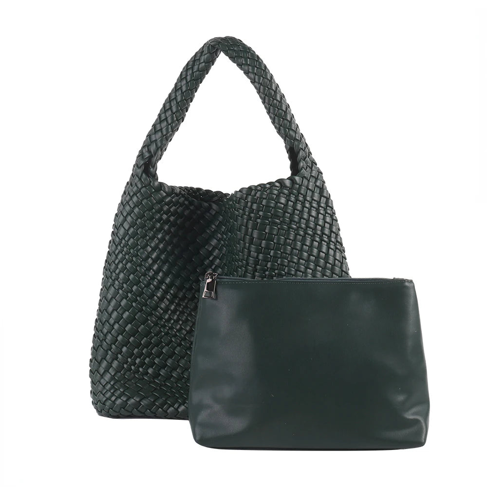 ZR DIARY Handmade Woven Bag Women PU Leather Large Capacity Totes Fashion Shoulder Bag 224BZ9389-1 - EastCurated