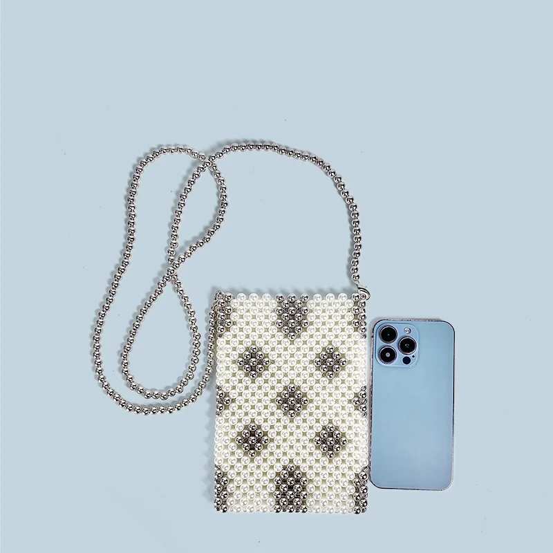 Handmade Beaded Bag for Women, New Style, Graceful, Small Fresh Pearl Phone Bag, Single Shoulder Crossbody Bag, 2024