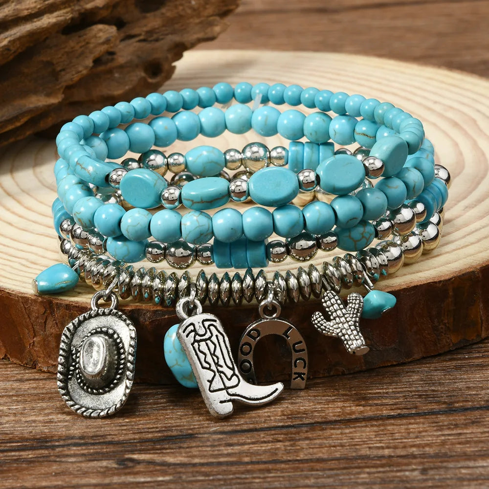 Western Country Hat Animal Head Leaf Feather Women Charm Bracelets Women Leather Bracelets Men Bangle Wholesale Jewelry Gift - EastCurated