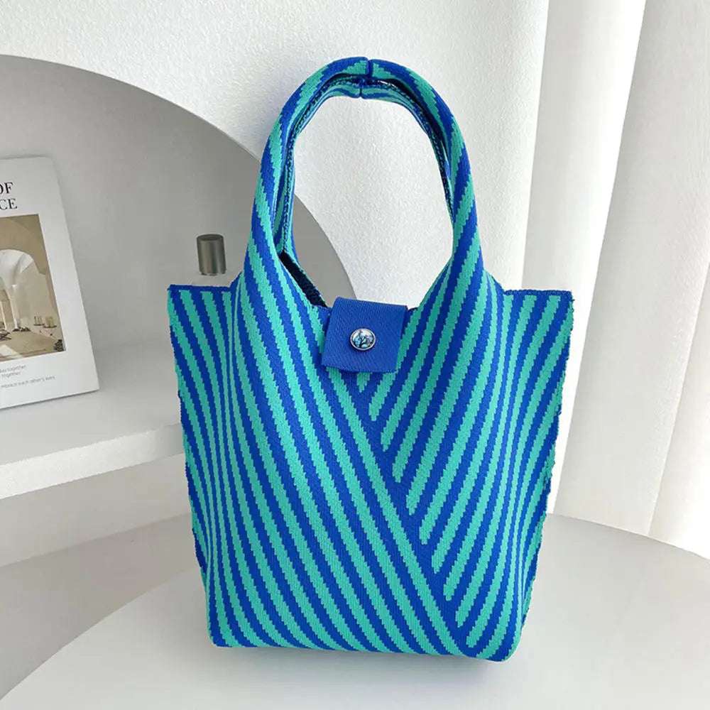 New Corrugation Knitted Handbag Girl Casual Shoulder Bag Women Retro Large Capacity Commuter Bucket Bag Phone Keys Purse 28*18cm