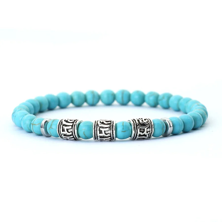 Noter Mantra Bracelet For Men 6mm Howlite Lava Tiger Eyes Beads Braslet Viking Accessories Pulseras Para Hombre Tibet Braclet
