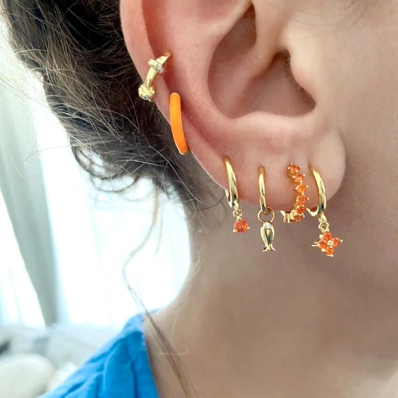 925 Sterling Silver Ear Needle Cute Small Fish Pendant Earrings for Women Simple Crystal Hoop Earrings Fashion Jewelry Gifts - EastCurated