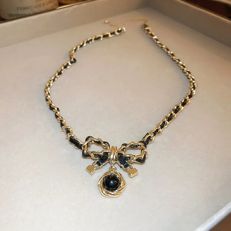 Leather Wrapped Rhinestone Magnetic New in Pendant Necklaces for Women French Niche Design Charms Cool Collars Jewelry Wholesale - EastCurated