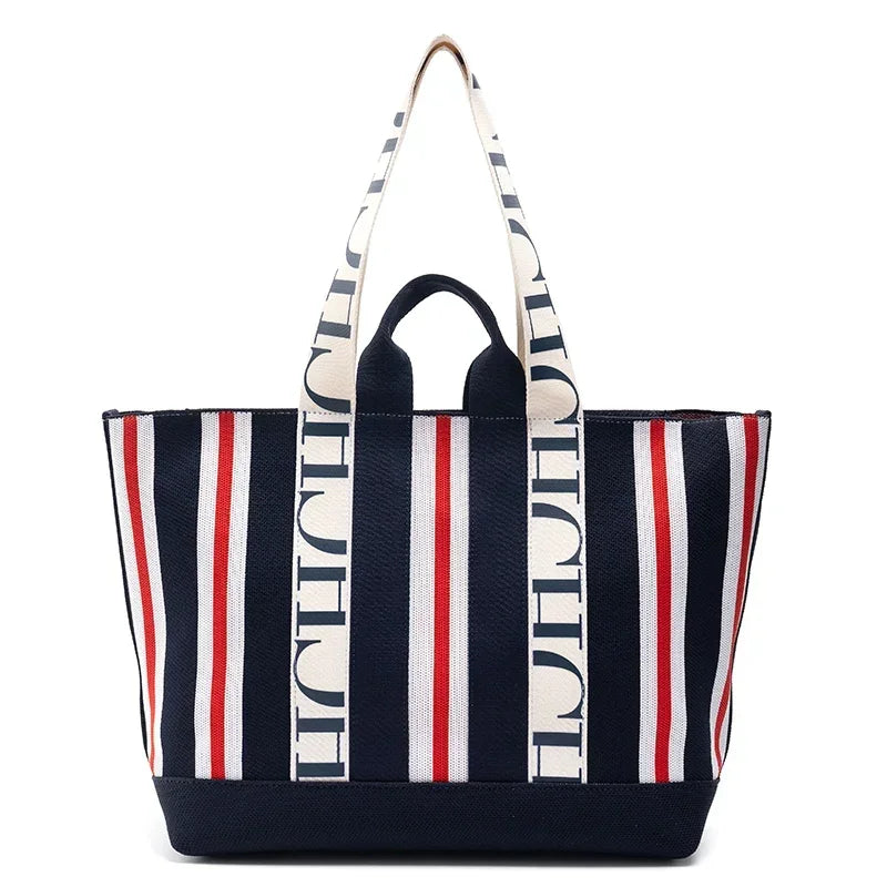 CH Casual Trend Shoulder Bag Simple New Stripe Splicing Design Crossbody Bags Commuter Large Capacity Ladies Shopping Handbag - EastCurated