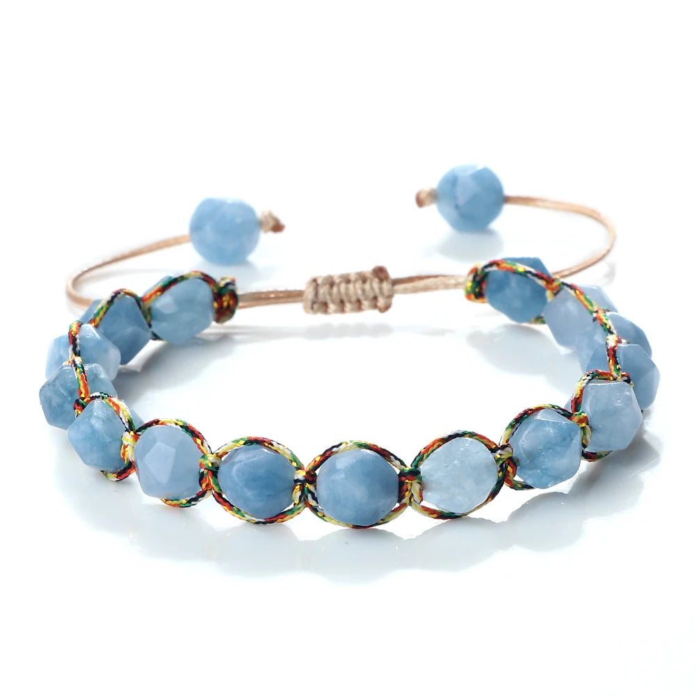 Bohemian Bracelets 8mm Tiger Eye Stone Agates Beads Cut Surface Bangle Handmade Adjustable Weave Bracelet Women Men Yoga Jewelry - EastCurated