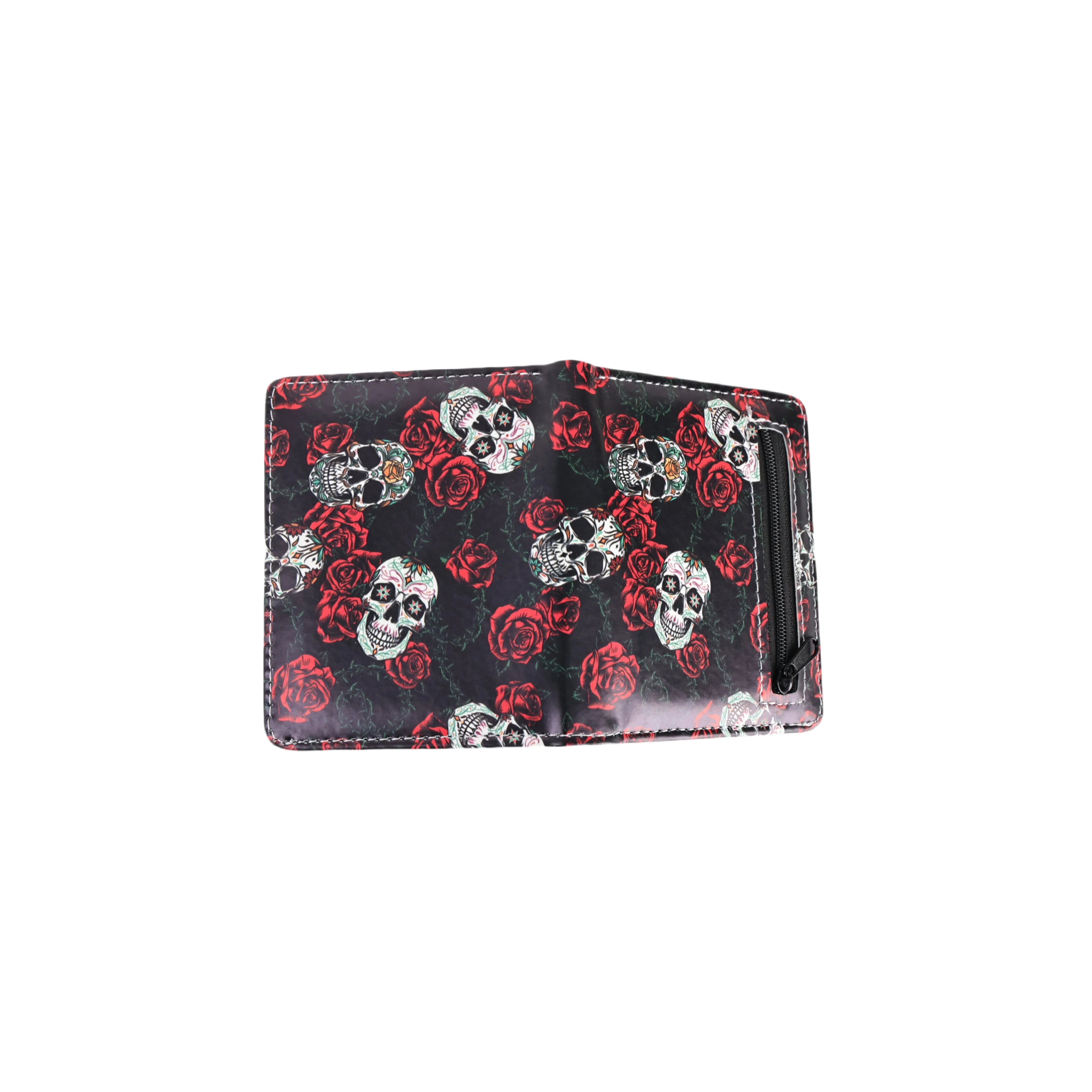 Colorful Skull Short Wallet Retro Skull Print Women's Zipper Coin Purse (Pattern Position Randomly) - EastCurated