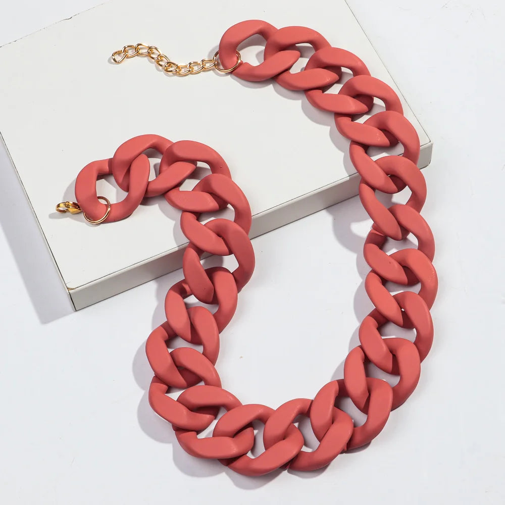 New Colorful Matte Acrylic Wide Chain Choker Necklaces for Women Statement Bohemian Resin Chunky Collar Necklace Fashion Jewelry - EastCurated
