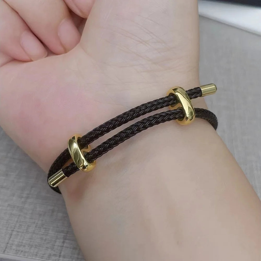 Braided Rope Bracelet Adjustable for Women with Stainless Steel Charms Arm Stacking Jewelry - EastCurated