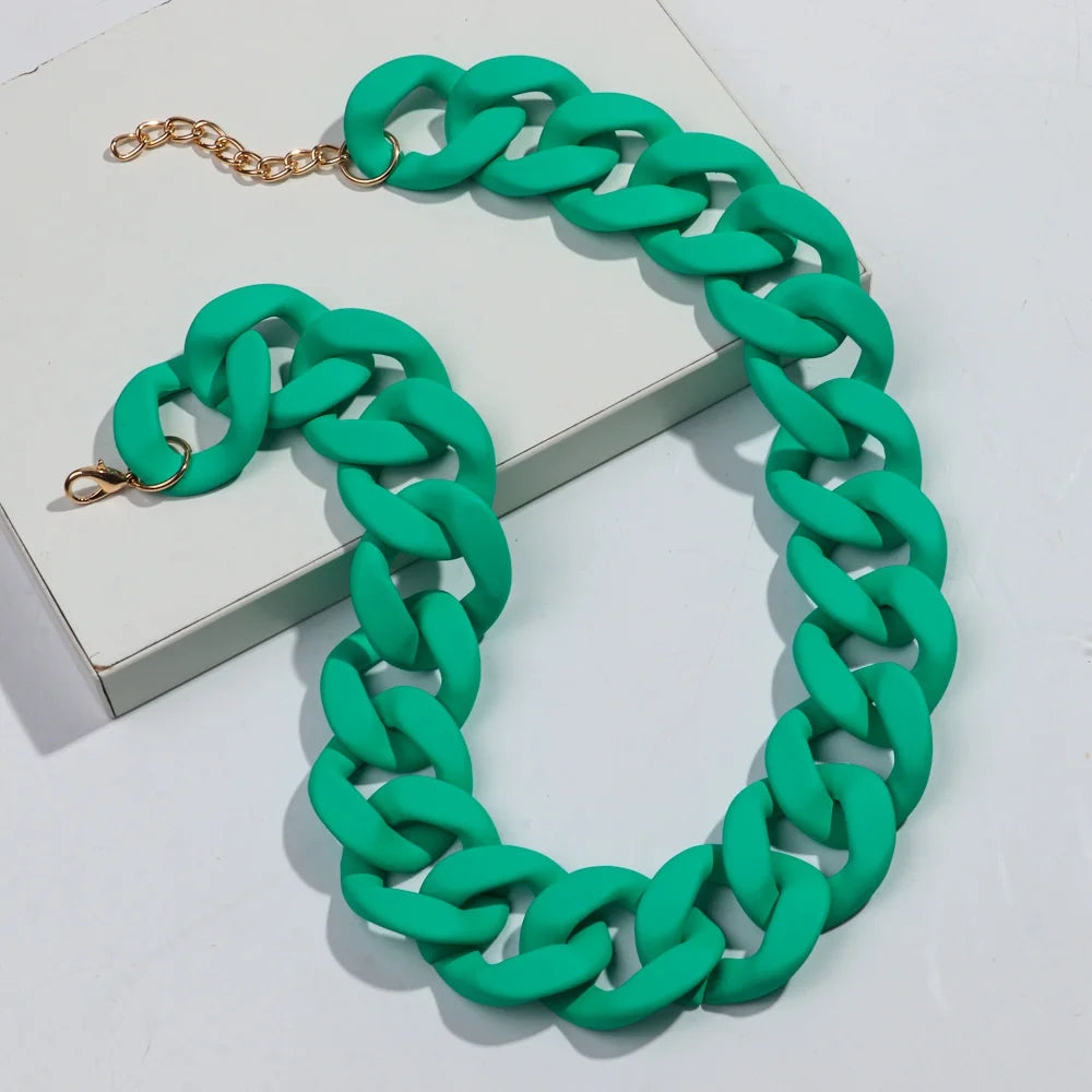 New Colorful Matte Acrylic Wide Chain Choker Necklaces for Women Statement Bohemian Resin Chunky Collar Necklace Fashion Jewelry - EastCurated