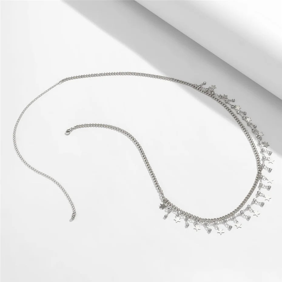 Ingemark Sexy Rhinestone Star Tassel Pendant Waist Belly Belt Chain for Women Summer Bikini Rave Body Jewelry Y2K Accessories - EastCurated