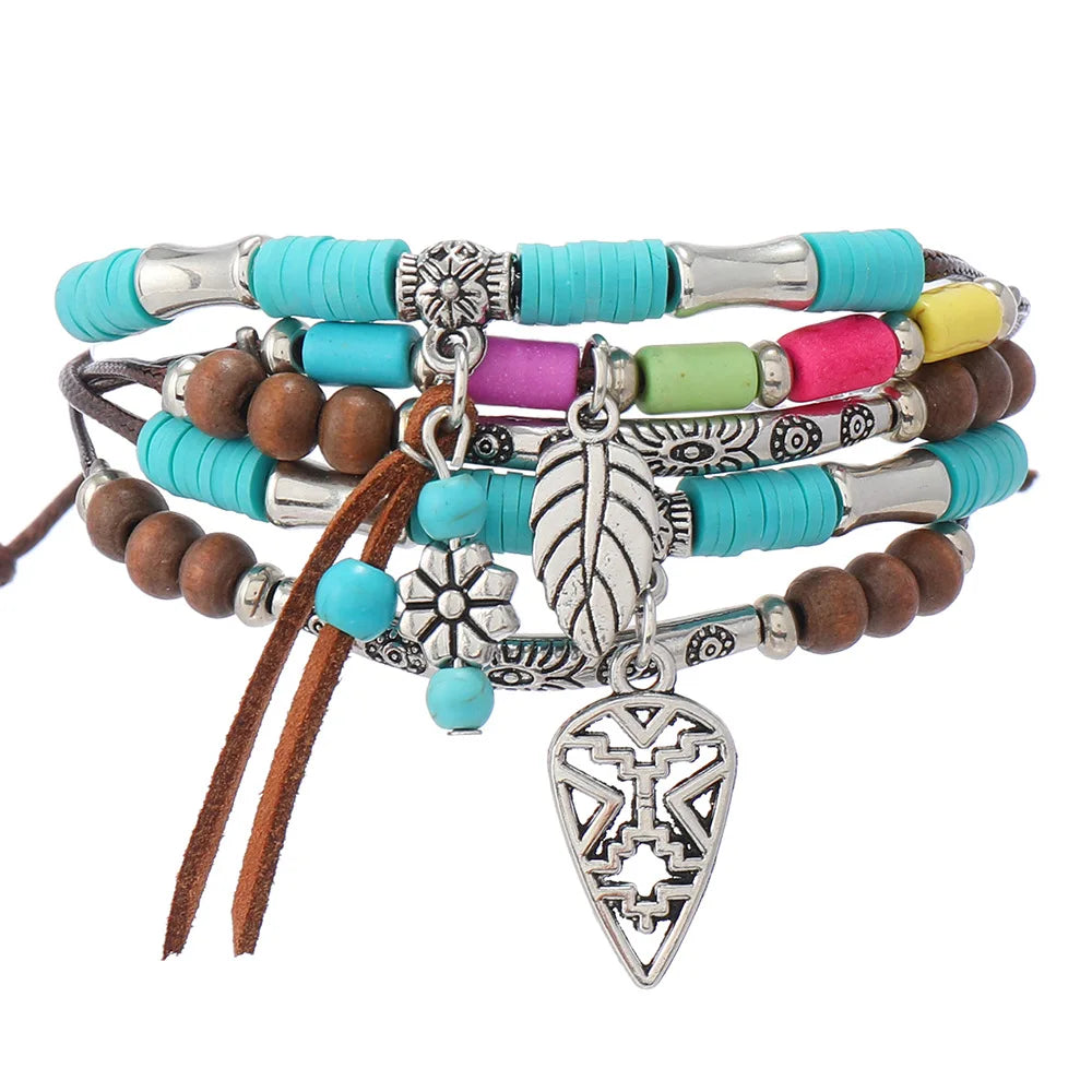 Western Country Hat Animal Head Leaf Feather Women Charm Bracelets Women Leather Bracelets Men Bangle Wholesale Jewelry Gift - EastCurated