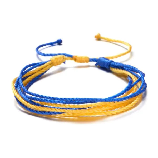 Ukraine National Emblem Trident Symbol Charms Bracelet for Women Men Ukrainian Flag Yellow Blue Rope Wristband Handmade Jewelry - EastCurated