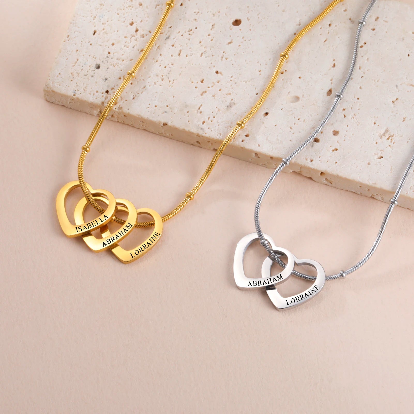 Lemegeton Customize Name Love Necklace 1-4 Heart Pendant Personalized Engraved Name Stainless Steel Jewelry Couple Family Gifts - EastCurated