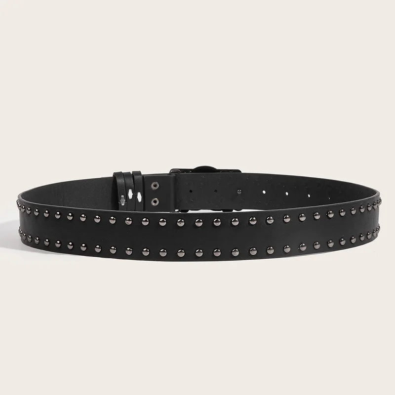 Skull Buckle Rivet Belt — Black — Styling Possibilities